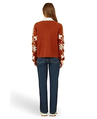 Yumi Women's Folk Embroidered Tie Front Cardigan
