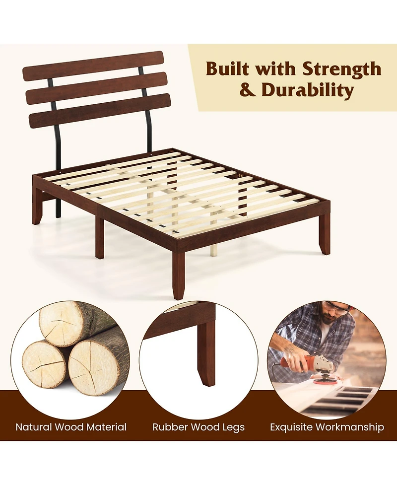 Slickblue Stylish Wooden Bed Frame with Retro Headboard