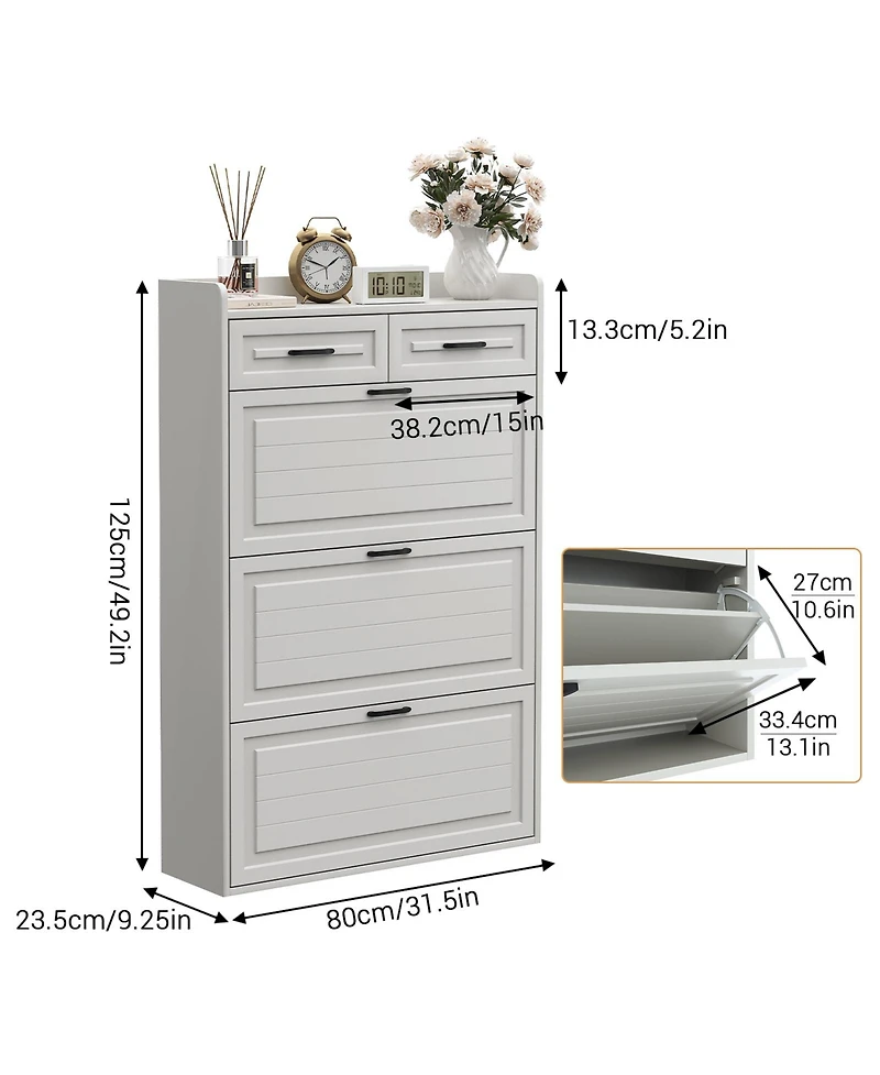 homfan Shoe Cabinet with 3 Flip Drawers and 2 Drawers, Shoe Cabinet Storage for Entryway, Narrow Shoe Organizer for Entryway