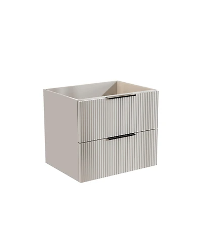 Busdays 24 Inch Wall Mounted Floating Fluted Bathroom Vanity with Ceramic Sink and Drawers Modern