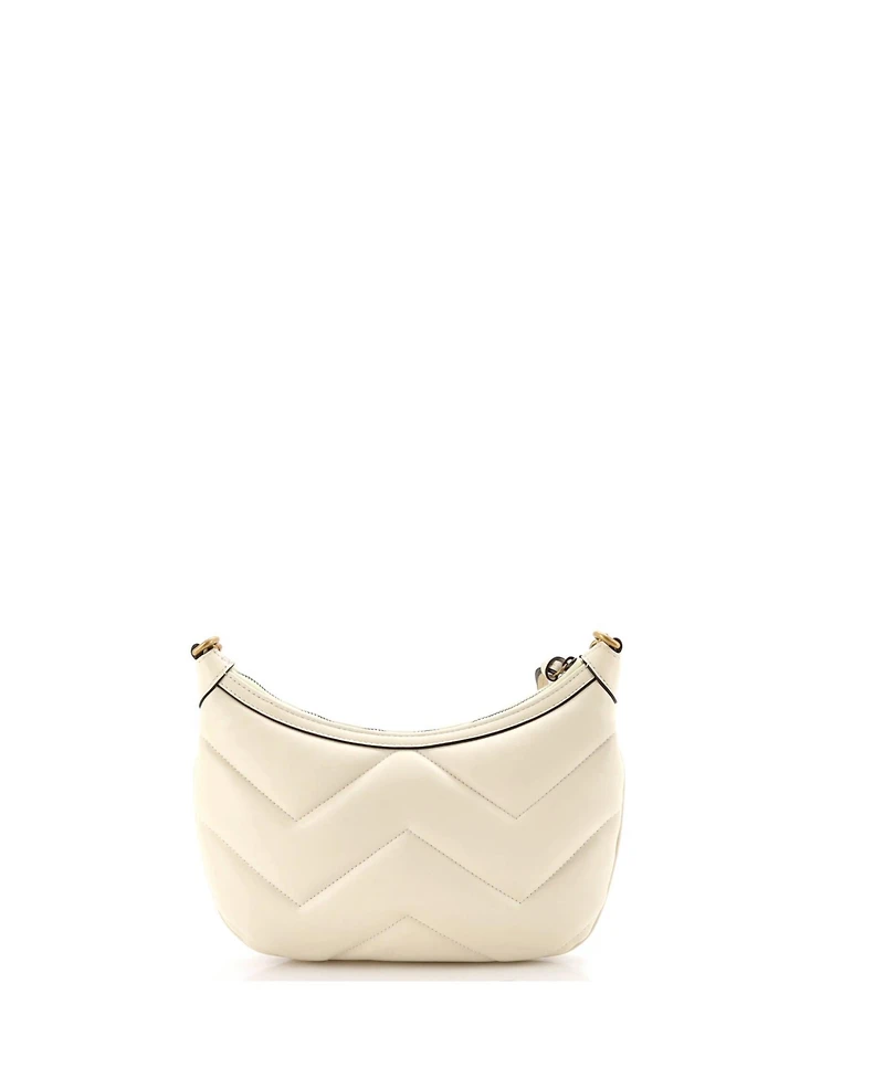 Pre-Owned Gucci Small Gg Marmont Chain Moon Hobo Matelasse Leather