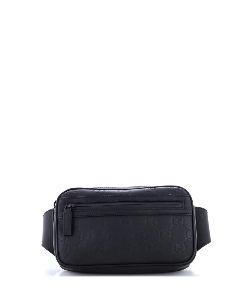 Pre-Owned Gucci Front Zip Belt Bag Gg Rubber Effect Leather