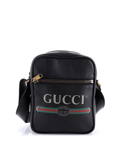 Pre-Owned Gucci Small Logo Zip Messenger Bag Printed Leather
