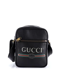 Pre-Owned Gucci Small Logo Zip Messenger Bag Printed Leather