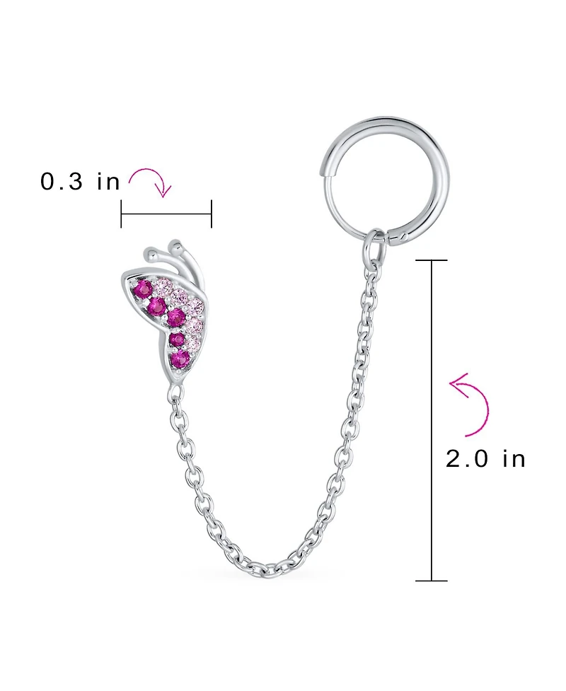 Bling Jewelry Double Piercings Chain Ear Cuff Cartilage Earlobe Stud Cz Butterfly Earrings Sterling Silver