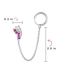 Bling Jewelry Double Piercings Chain Ear Cuff Cartilage Earlobe Stud Cz Butterfly Earrings Sterling Silver