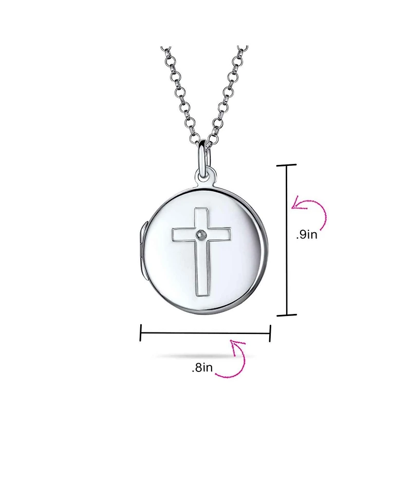 Bling Jewelry Religious Holy Cross Photo Locket Necklace Round Circle Holds Pictures .925 Sterling Silver