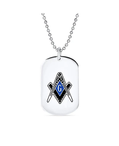 Bling Jewelry Men's Freemason Dog Tag Pendant Necklace Masonic Compass Stainless Steel