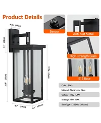 Busdays 2 Pack 22 Inch Outdoor Wall Lantern with Dusk to Dawn Sensor Clear Glass Panels Weatherproof Exterior 2 Light Design No Bulb