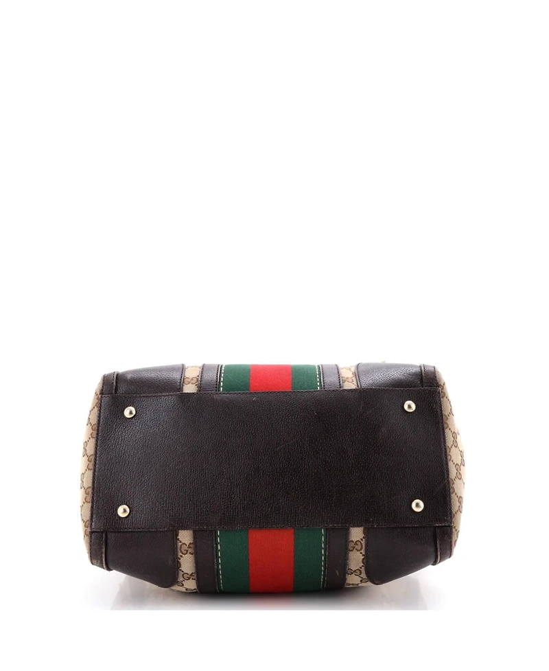 Pre-Owned Gucci Medium Vintage Bee Web Boston Bag Gg Canvas