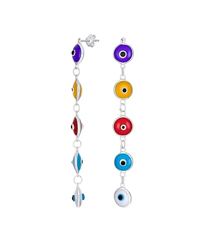 Bling Jewelry Turkish Spiritual Protection Multi Color Evil Eye Long Dangling Earrings .925 Sterling Silver