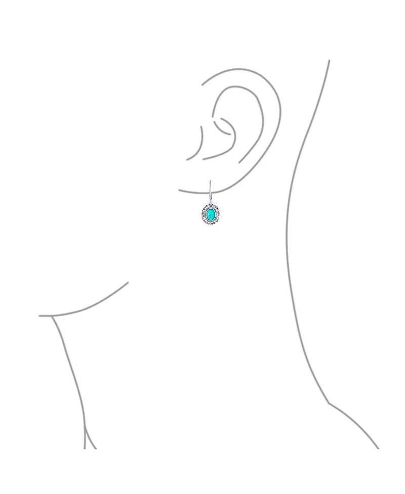 Bling Jewelry Bali Style Natural Oval Turquoise Floral Scroll Filigree Drop Earrings .925 Sterling Silver