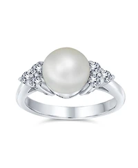 Bling Jewelry Party Cz Halo Side Stones Solitaire Freshwater Cultured Pearl Cocktail Ring .925 Sterling Silver