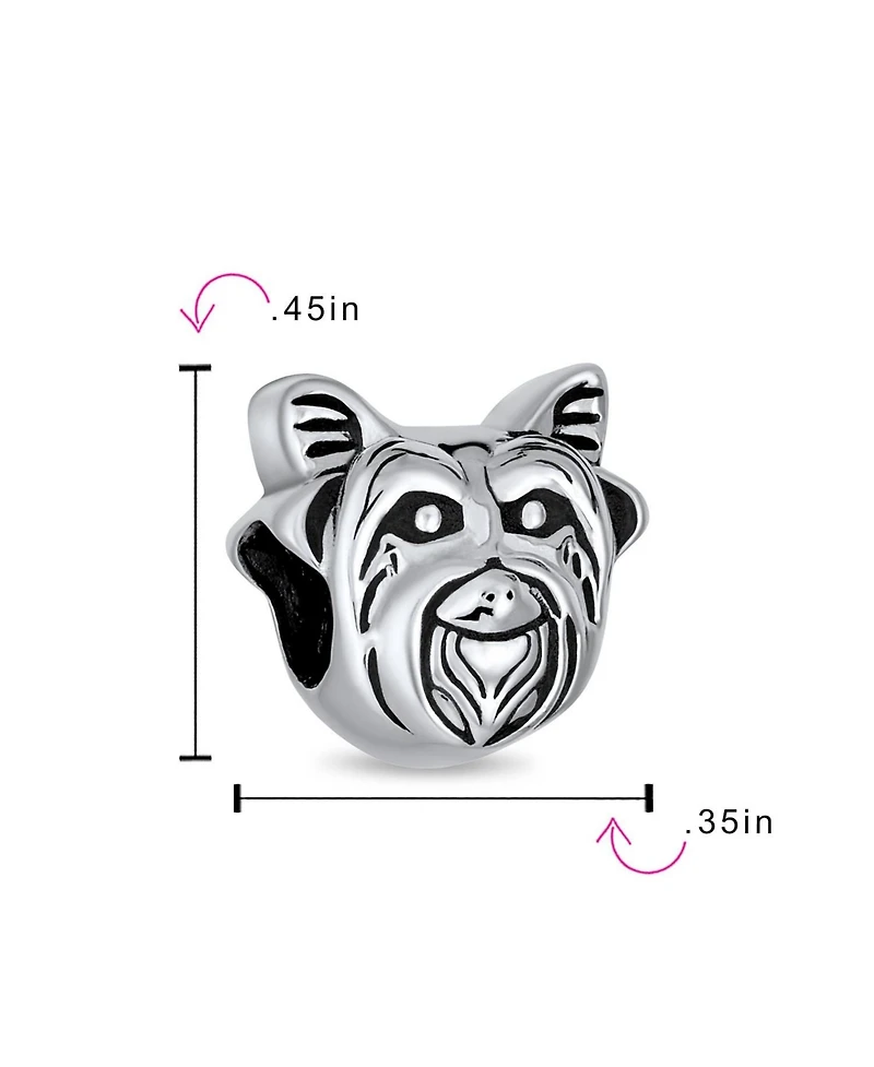 Bling Jewelry Puppy Pet Animal Lover Yorkie Dog Bead Charm Oxidized .925 Sterling Silver Fits European Bracelet