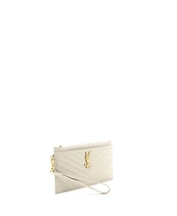 Pre-Owned Saint Laurent Small Classic Monogram Wristlet Pouch Matelasse Chevron Leather