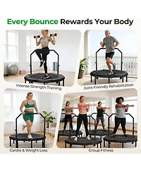 Bcan 2026 Upgraded Mini Rebounder Trampoline for Adults with Bar, Fitness Trampoline with Bungees, Adjustable Handle, 40/48 Inches