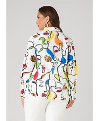 Ashley Stewart Women's Face Print Collared Shirt