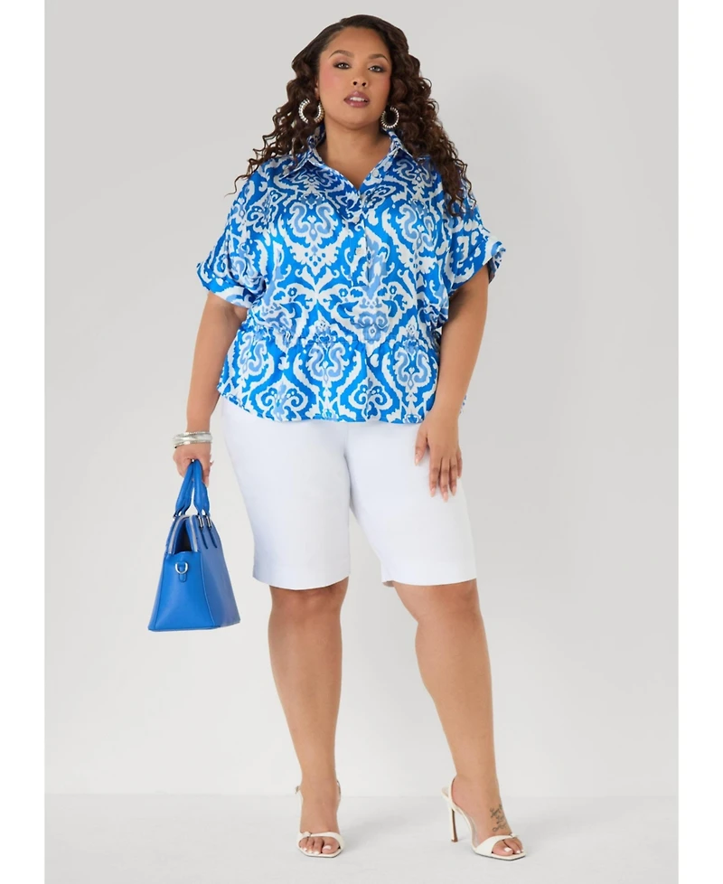 Ashley Stewart Women's Printed Satin Blouse