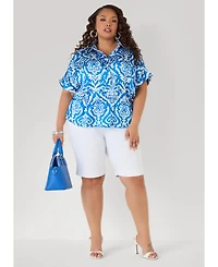 Ashley Stewart Women's Printed Satin Blouse