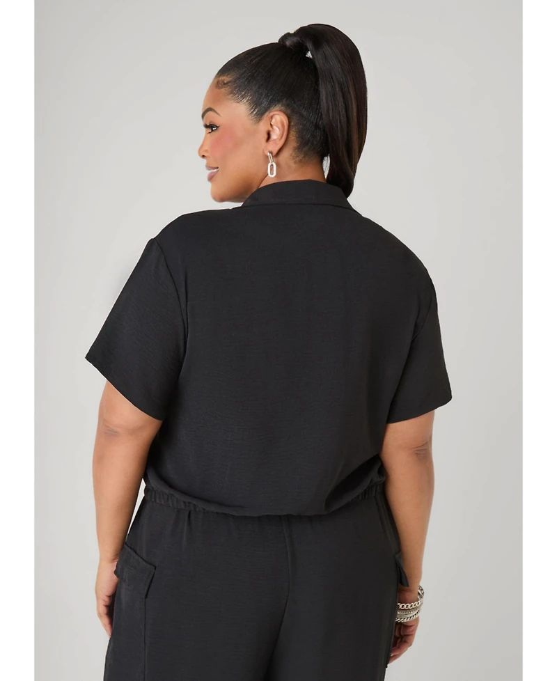 Ashley Stewart Plus Drawstring Cropped Shirt