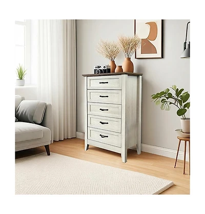 homfan Vintage 5-Drawer Tall Dresser with Framed Fronts and Metal Pulls, Storage Organizer for Bedroom, Living Room, Hallway
