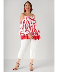 Ashley Stewart Women's Cold Shoulder Printed Satin Blouse
