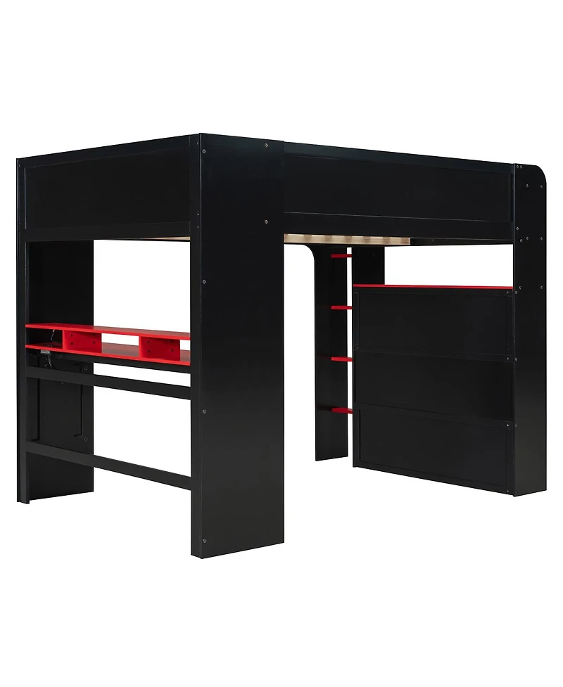 Streamdale Furniture Wood Bunk Bed with Desk, Wardrobe, Storage, Rgb Light