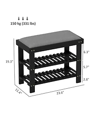 Homcom Bamboo Shoe Bench, Entryway Bench with Storage and Cushion