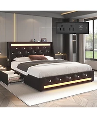 Streamdale Furniture Upholstered Bed with Storage, Led, Charging, No Box Spring