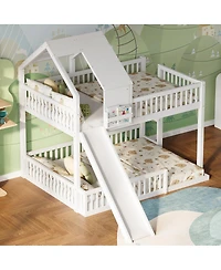 Streamdale Furniture Wood House Bunk Bed with Slide and Ladder