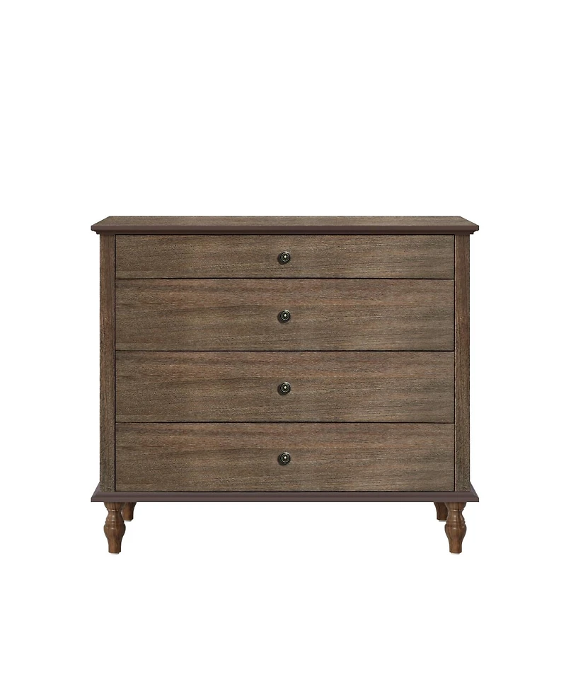 Streamdale Furniture Antique 4-Drawer Chest with Solid Wood Foot and Metal Knobs
