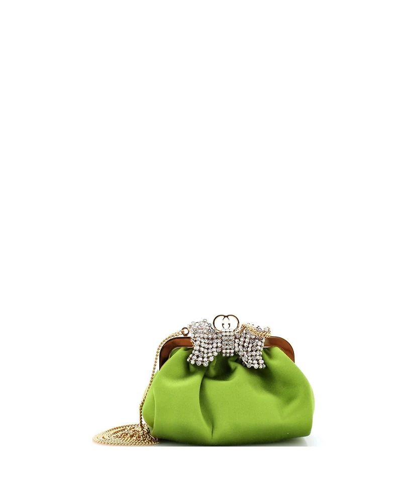 Pre-Owned Gucci Crystal Bow Chain Clutch Satin