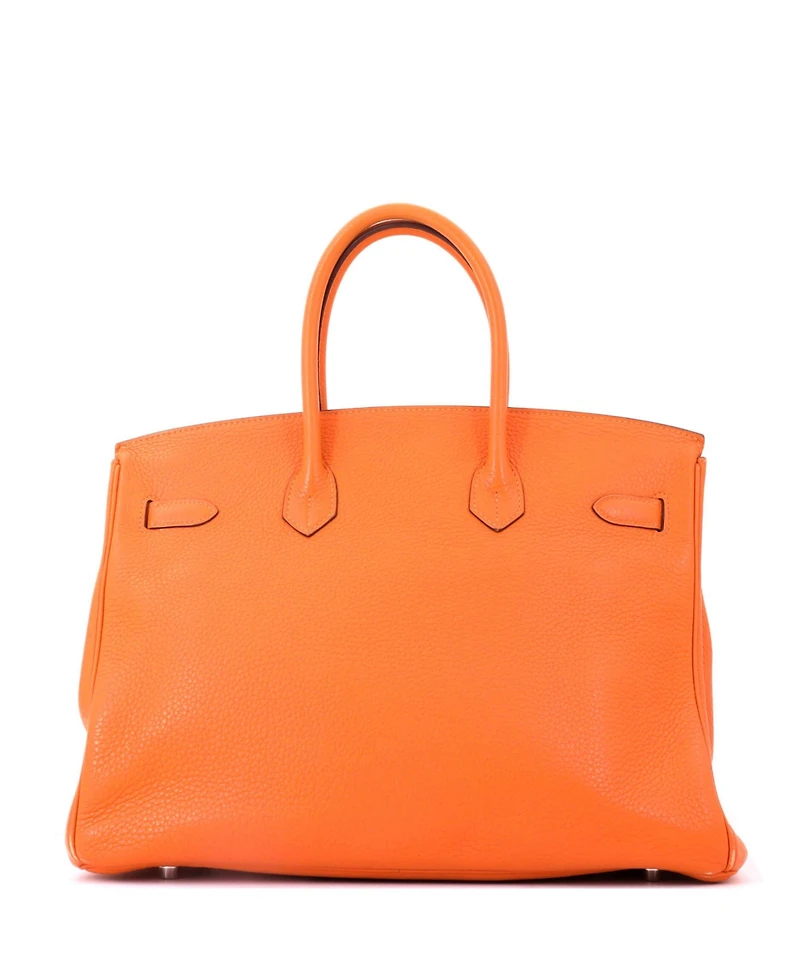 Pre-Owned HERMES Sirkin 35 Handbag Orange Clemence with Palladium Hardware