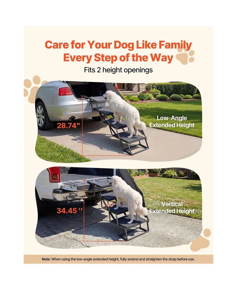 Cozito Dog Stairs for Car 4-Step Extra Wide Foldable Ramp with Rug Surface
