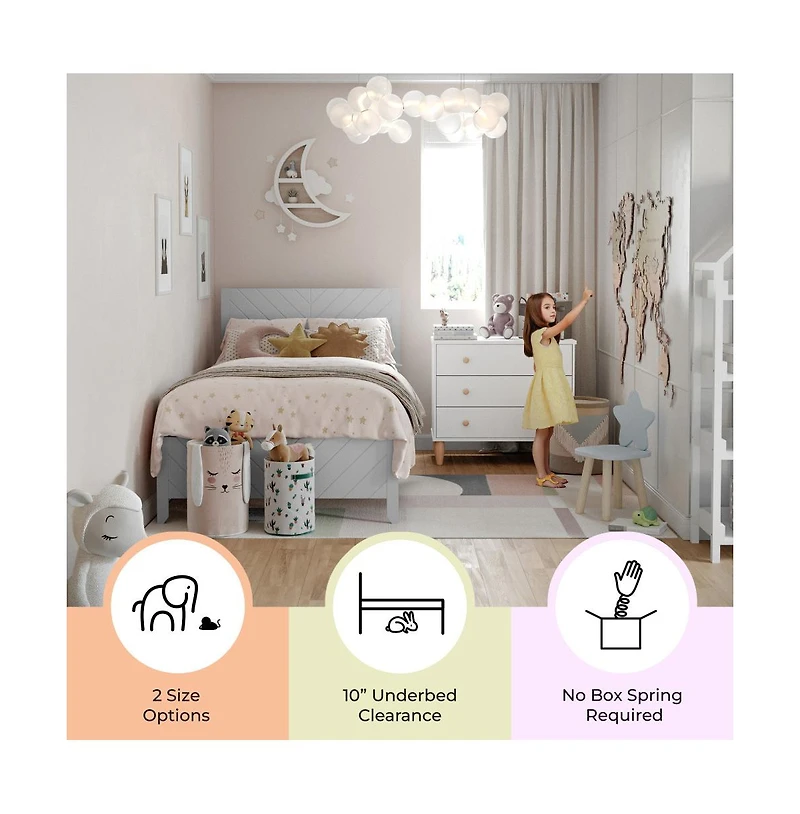 Buzz & Bloom Platform Bed Frame with Chevron Headboard and Footboard Wood Slat Foundation