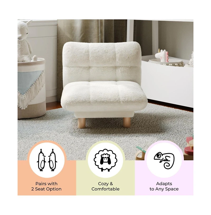 Buzz & Bloom Upholstered Cushioned Kids Chair with Tufted Seat and Back, Wood Legs