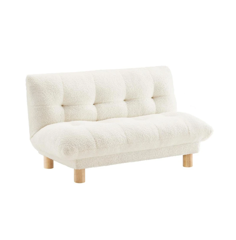 Buzz & Bloom Upholstered Cushioned Kids Couch with Tufted Seat and Back, Wood Legs