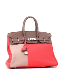 Pre-Owned HERMES Birkin 35 Handbag Cascade Tricolor Clemence and Swift with Brushed Palladium Hardware