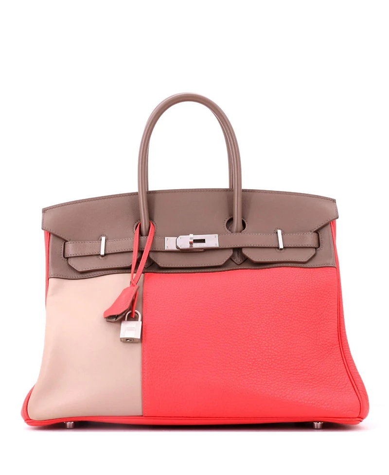 Pre-Owned HERMES Birkin 35 Handbag Cascade Tricolor Clemence and Swift with Brushed Palladium Hardware
