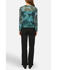 Yumi Women's Long Sleeve Floral Mesh Top
