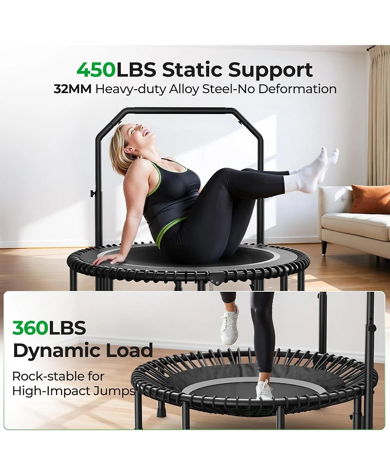 Bcan Mini Rebounder Trampoline with Handle, 450/550 Lbs Capacity, Bungee Fitness, Adjustable and Quiet, 40/48 Inch