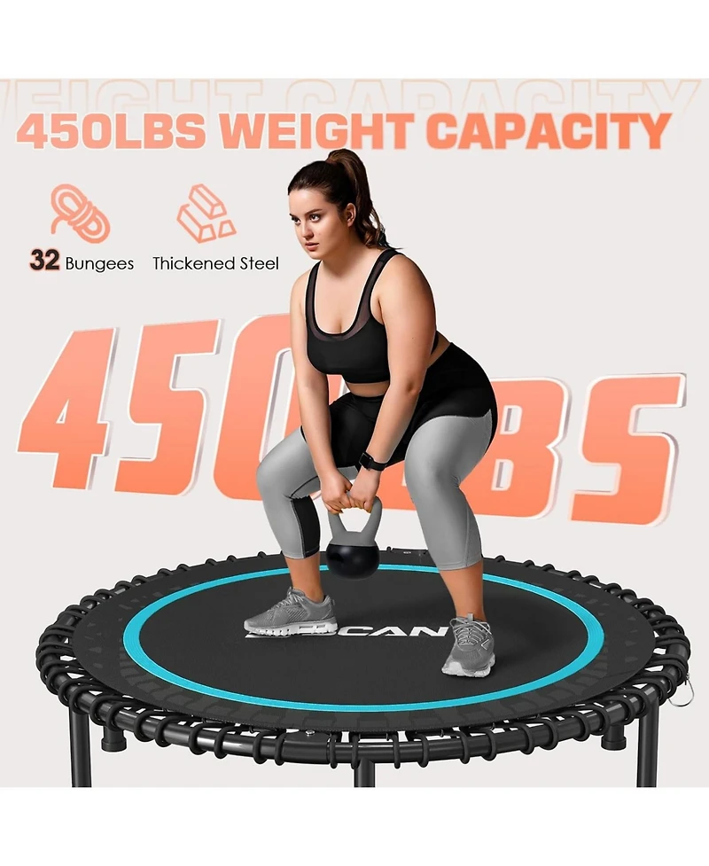 Bcan BT2 40 Inch Mini Rebounder Trampoline with Handle, 450 Lbs Capacity, Bungee Fitness, Adjustable and Quiet