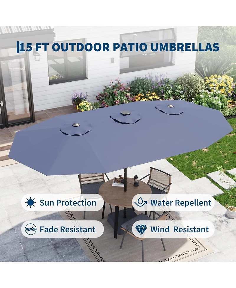 gaomon 15 Feet Patio Umbrella with Solar lights and Base Included for Garden, Pool, Deck