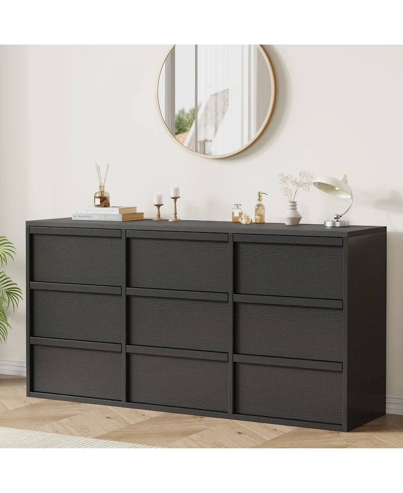 gaomon 9 Dresser for Bedroom, 58.7" Wide Dresser, Freestanding Horizontal Drawer with Storage, Wooden Closet Chest Storage Living Room,Hallway
