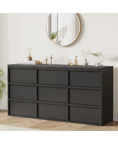 gaomon 9 Dresser for Bedroom, 58.7" Wide Dresser, Freestanding Horizontal Drawer with Storage, Wooden Closet Chest Storage Living Room,Hallway