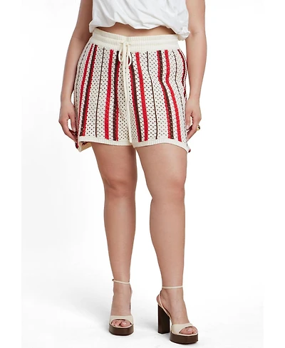 Eloquii Women's Striped Crochet Short