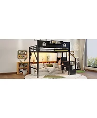 Streamdale Furniture Metal Full Loft Bed with Stairs, Wardrobe
