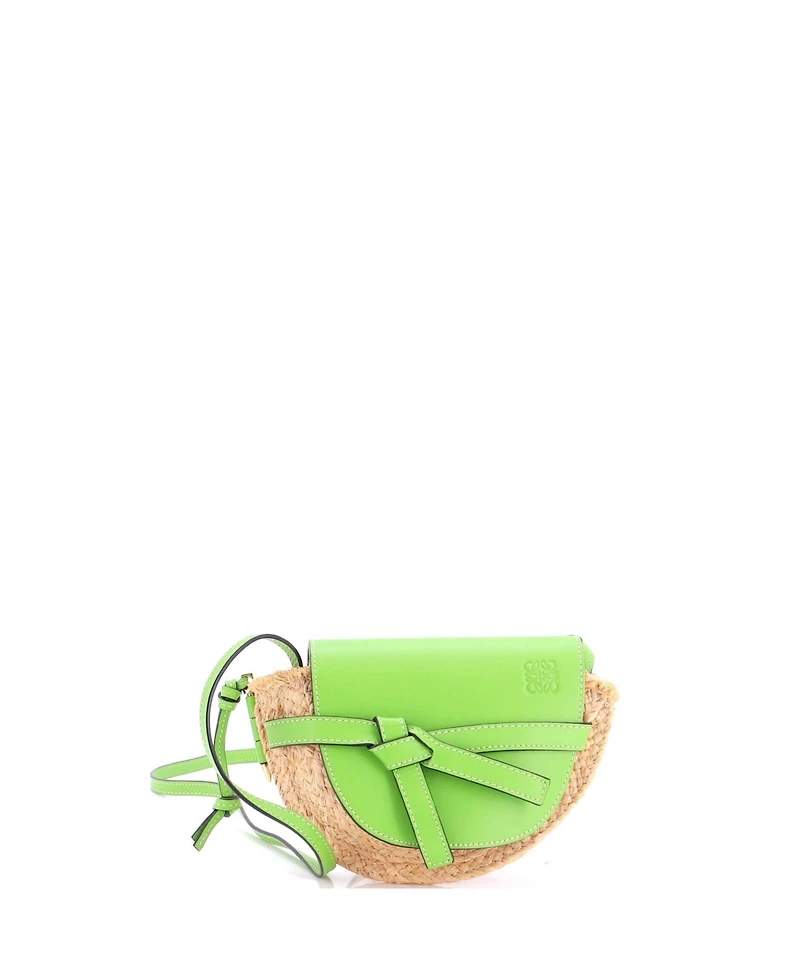 Pre-Owned Loewe Mini Gate Leather Shoulder Leather with Raffia