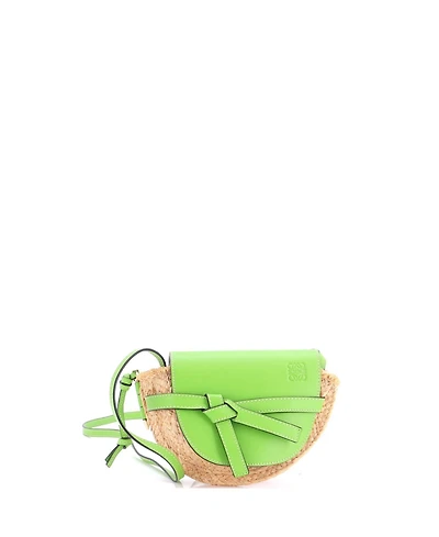 Pre-Owned Loewe Mini Gate Leather Shoulder Leather with Raffia