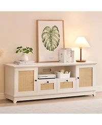 gaomon Rattan Tv Stand Media Center with 2 Drawers and 2 Cabinets with Adjustable Shelf Tv Media Console Cabinet for Living Room